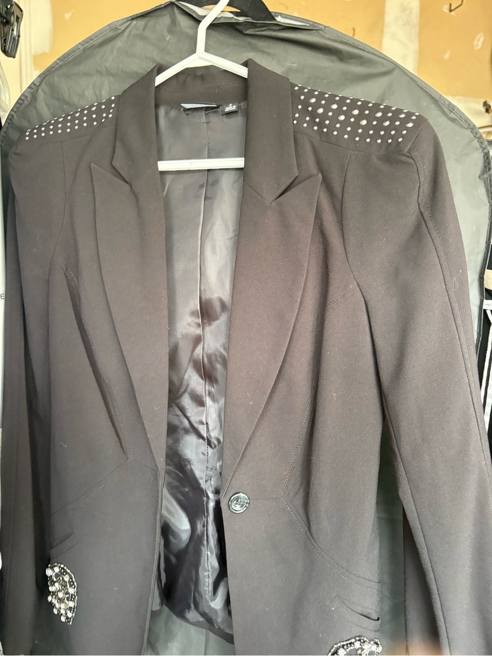 Allen B. by Allen Schwartz Black Stud-Shoulder Women's Blazer